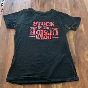 Stranger Things Black T-Shirt with Red Graphic Print